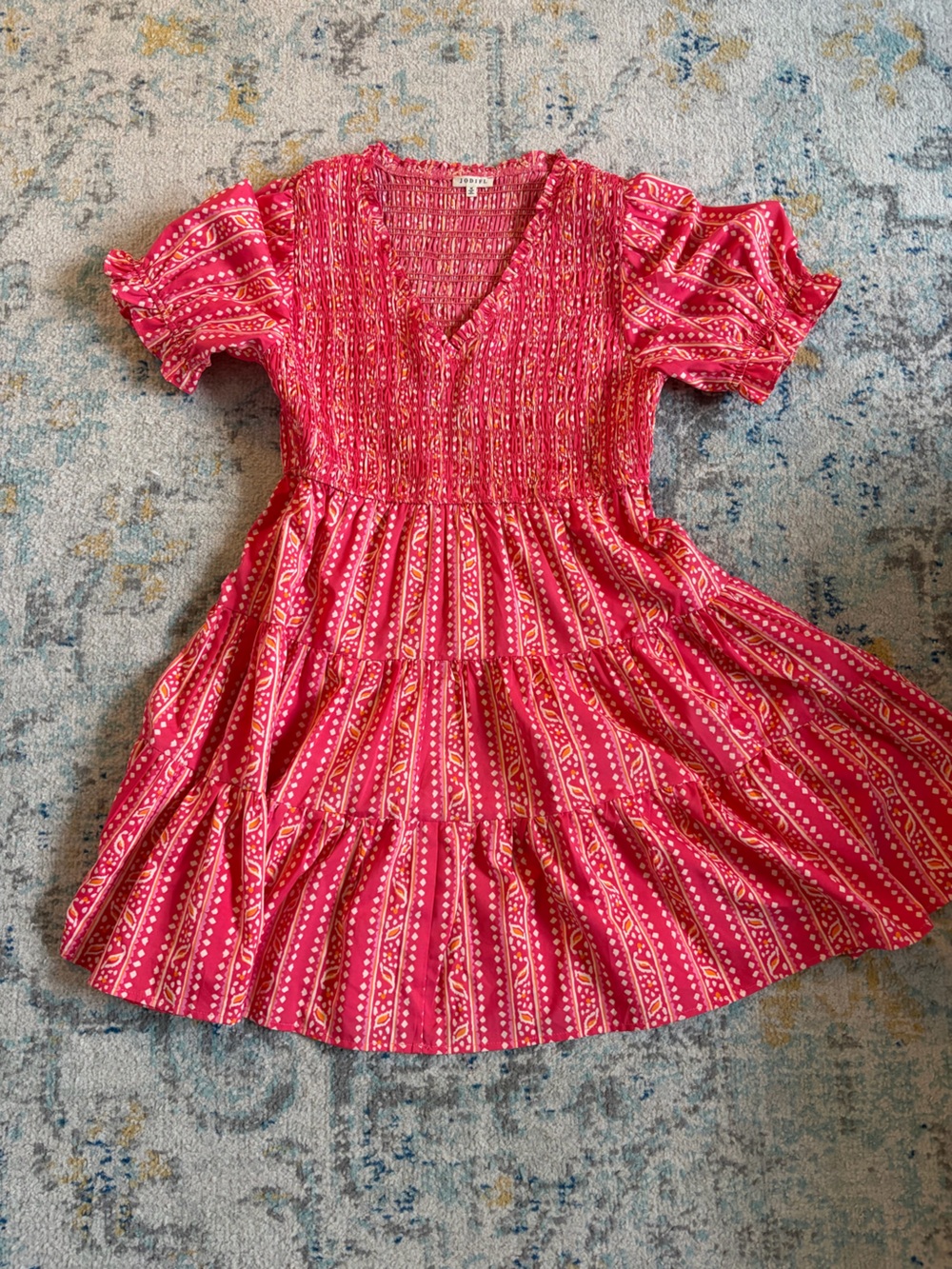 Jodifl Pink Smocked Short Sleeve Dress Top